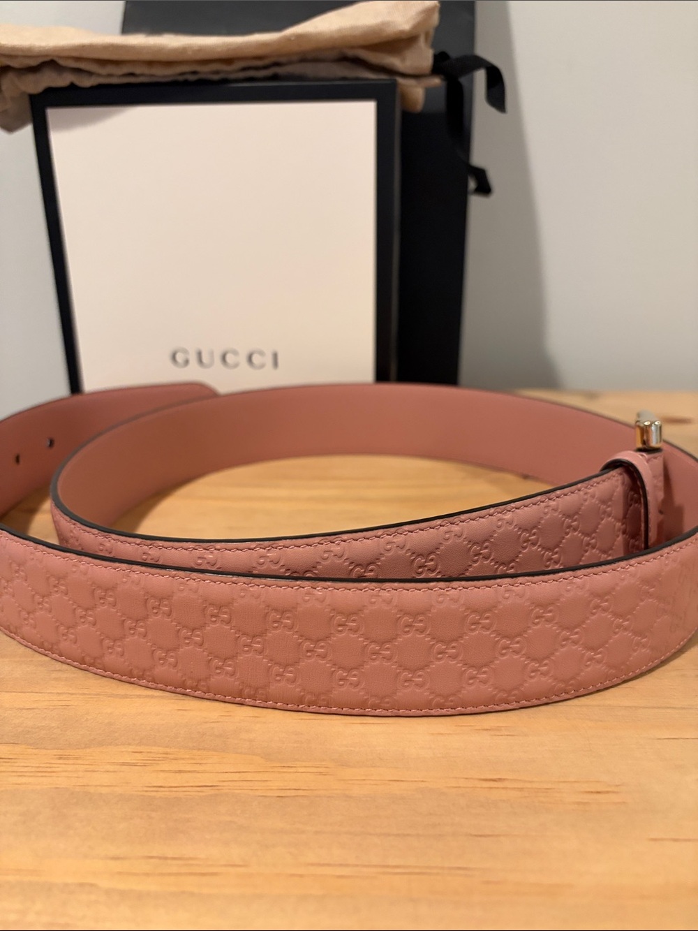 Gucci Rose Pink Embossed Interlocking G Leather Belt